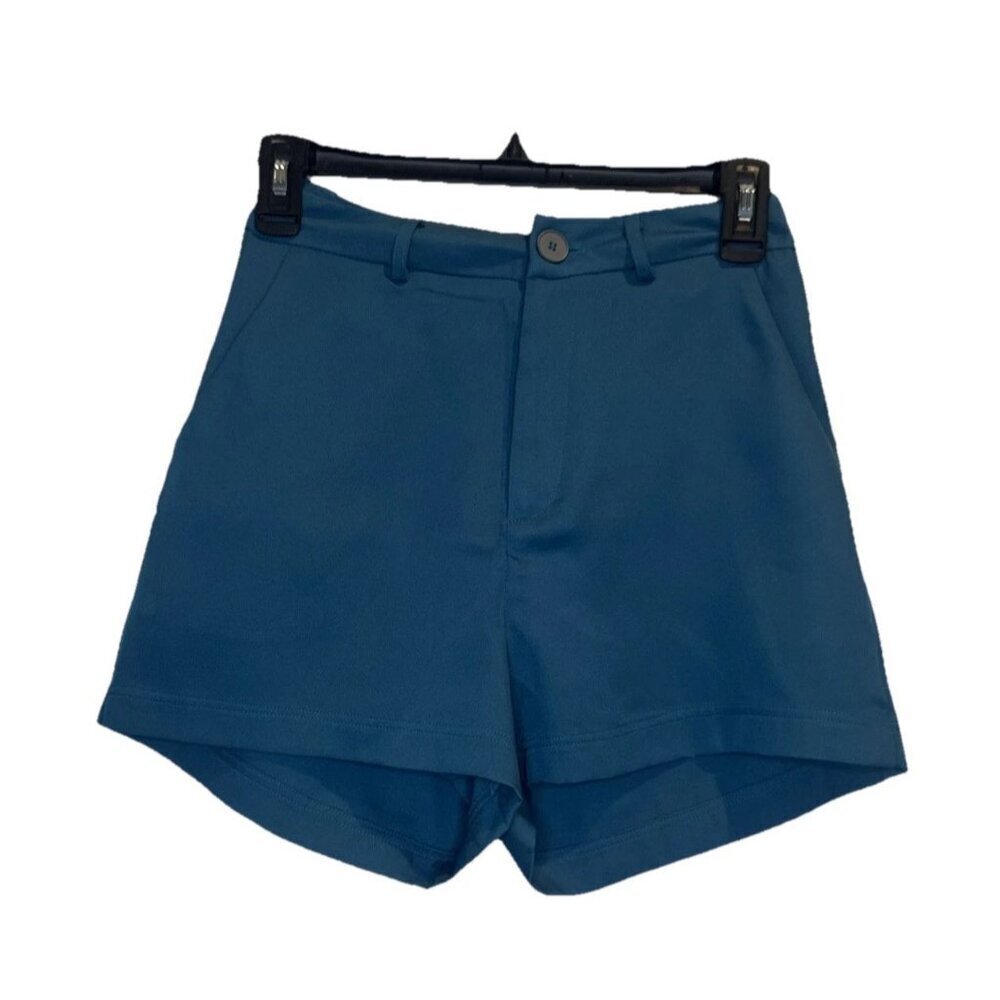 Cider Womens Teal High Rise Flat Front Chino Shorts Pockets Stretch Sz XXS NEW
